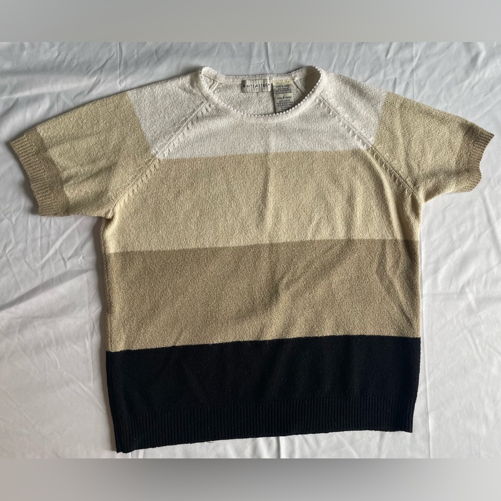 White Stag Short Sleeve Knit Sweater Womens Sz Large Khaki Colorblock